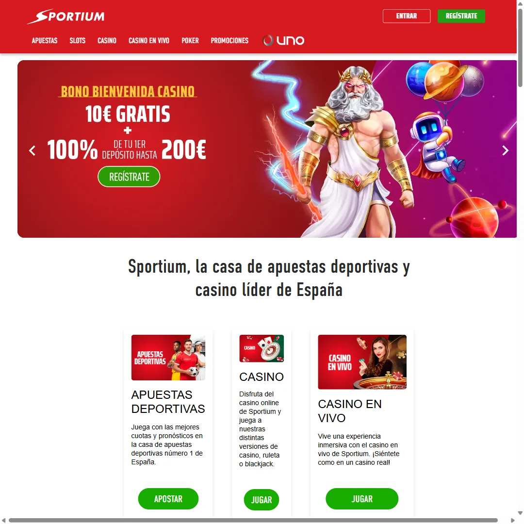 Captura de la web oficial de Sportium